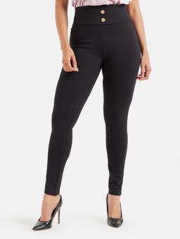 Kazo - Front Button Detail High Rise Jeggings