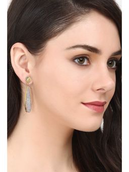 Royal Pitarah - Grey Druzy Oval Long Drop Earrings