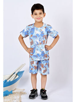 BT DEZINES - Boys Blue Cotton Printed T-Shirt with Shorts (Set of 2)