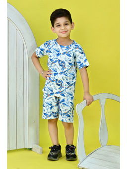 BT DEZINES - Boys Blue Cotton Printed T-Shirt with Shorts (Set of 2)