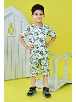 BT DEZINES - Boys Green Cotton Printed T-Shirt with Shorts (Set of 2)