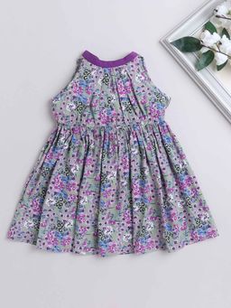 The Magic Wand - Girls Grey Cotton Floral Dress