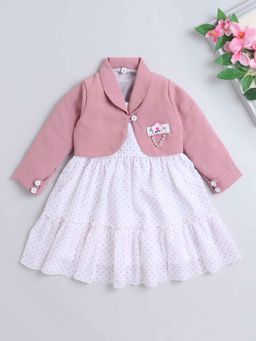 The Magic Wand - Girls Pink Polyester Polka Dots Dress with Jacket (Set of 2)