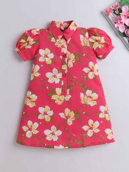 The Magic Wand - Girls Pink Cotton Printed Dress
