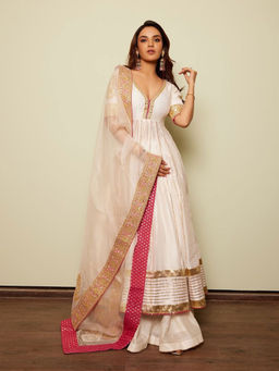 Sheetal Batra - Ivory Shaiz Anarkali with Lehenga and Dupatta (Set of 3)