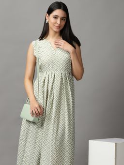 SHOWOFF - Womens V-Neck Maxi Sea Green Geometric Dress