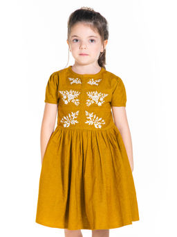 CHERRY CRUMBLE BY NITT HYMAN - Mustard Embroidered Caldwell Casual Dress