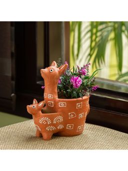 ExclusiveLane - Kangaroo and Kid Handmade and Hand Painted Planter Pot In Terracotta (7 Inches)