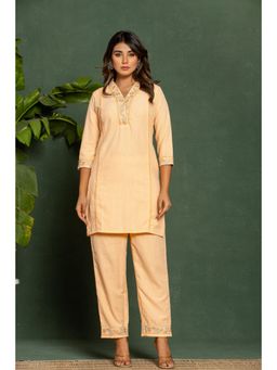 Autumnlane - Women Peach Cotton V-Neck Stripes Co-Ord (Set of 2)