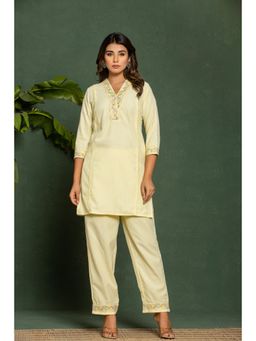 Autumnlane - Women Yellow Cotton V-Neck Stripes Co-Ord (Set of 2)