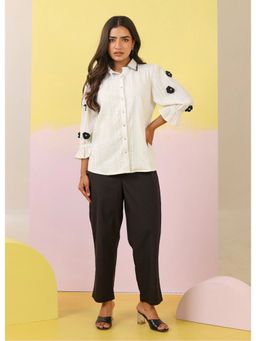 Autumnlane - Women White Cotton Collar Neck Textured Co-Ord (Set of 2)