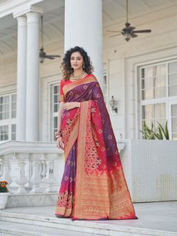 Odette - Gorgeous Woven Purple Banarasi Silk Saree with Unstitched Blouse