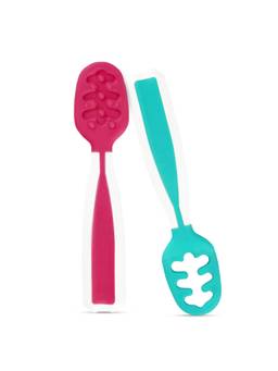 Hopop - First Stage Baby Feeding Spoon Soft Safe & Easy to Hold Pack of 2 - Pink & Green