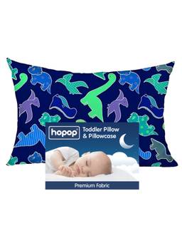 Hopop - Soft Premium Cotton Toddler Pillow with Pillowcase - Blue Dinosaur