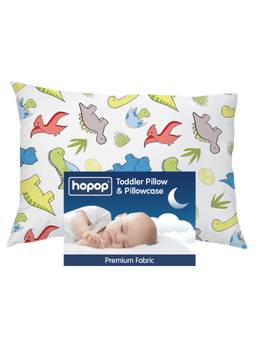Hopop - Soft Premium Cotton Toddler Pillow with Pillowcase - White Dinosaur