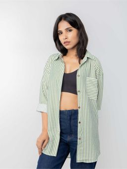 PRET PITAARA - Green Oversized Green Stripes Shirt