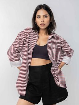 PRET PITAARA - Brown Oversized Brown Stripes Shirt