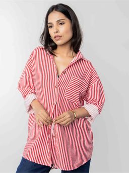 PRET PITAARA - Red Oversized Brown Stripes Shirt