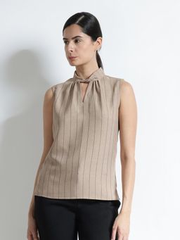 FableStreet - Brown Twisted Band Collar Top