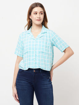 CRIMSOUNE CLUB - Women Mint-green Graph Checked Cropped Top