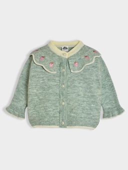 Mi Arcus - Green Knitted Peter Pan Collar Cardigan For Girls