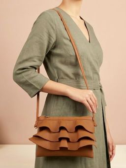 The House Of Ganges - Tan Bruffle Small Vegan Leather Sling Bag (S)