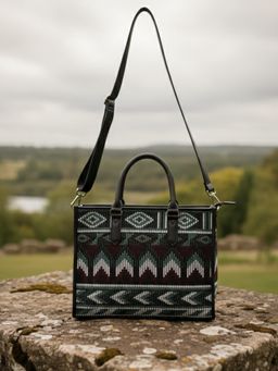 The House Of Ganges - Multi-Color Charlotte Handloom Box Tote Bag with Detachable Strap (L)