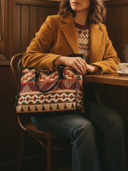 The House Of Ganges - Multi-Color Charlotte Handloom Box Tote Bag with Detachable Strap (L)
