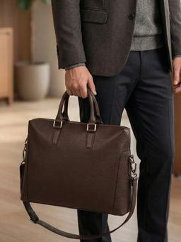The House Of Ganges - Brown Will 15 Inch Vegan Leather Laptop Bag & Detachable Strap (L)
