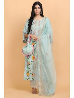 Arpita Sulakshana - Blue Handpainted Kurta Pant with Dupatta (Set of 3)