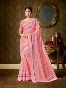 Odette - Pink Organza Designer Saree with Unstitched Blouse