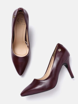 Carlton London - Women Maroon Slip On Pointed Toe Pumps