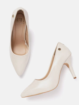 Carlton London - Women White Slip On Pointed Toe Pumps