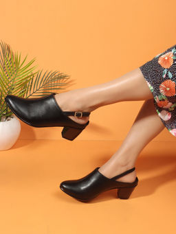 Carlton London - Women Black Backstrap Pointed Toe Sandal Heels