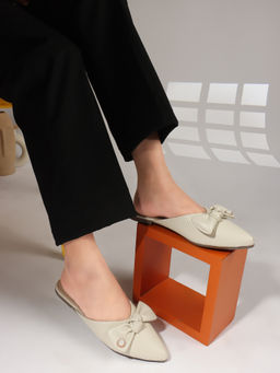 Carlton London - Women Cream Casual Slip On Mules