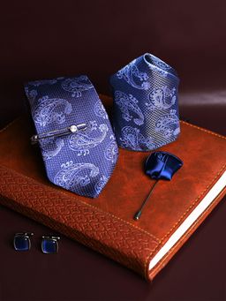 Louis Stitch - Mens Navy Blue Silk Necktie Accessory Gift Set