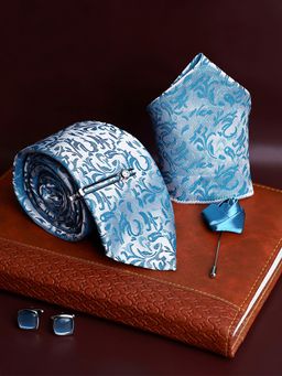 Louis Stitch - Mens Arctic Blue Silk Necktie Accessory Gift Set