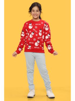 Ninos Dreams - Red Full Sleeves Christmas Girls Xmas Snowman Printed Sweatshirt