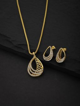 Carlton London - Women Gold Toned Handcrafted Cubic Zirconia Studded Necklace with Earrings