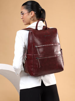 VISMIINTREND - Pu Leather Travel Laptop Backpack with Waterproof, Spacious and Trolley Sleeve Wine