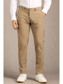 Louis Philippe - Beige Solid Slim Fit Trouser