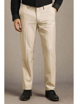 Louis Philippe - Beige Solid Slim Fit Trouser