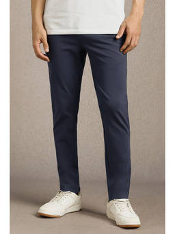 Louis Philippe - Navy Blue Solid Tapered Fit Trouser