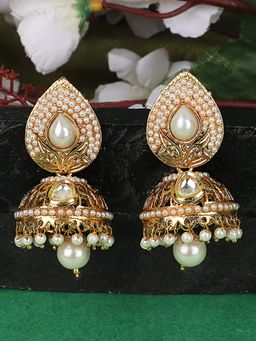 Anika's Creations - Pearl Embedded Traditional Partywear Golden Jhumki Earrings