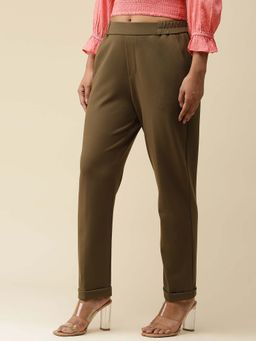 Label Ritu Kumar - Olive Bottom Fold Straight Pants