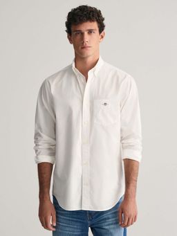 GANT - Men White Solid Button-Down Collar Full Sleeves Shirt