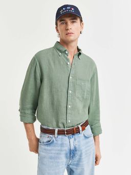 GANT - Men Green Solid Button-Down Collar Full Sleeves Shirt