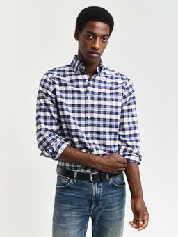 GANT - Men White Checked Button-Down Collar Full Sleeves Shirt