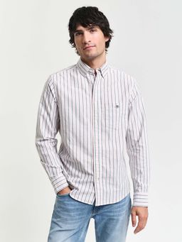 GANT - Men White Striped Button-Down Collar Full Sleeves Shirt