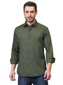 Cantabil - Men Olive Solid Full Sleeves Casual Shirt